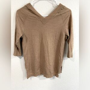 Anthropologie Moth Tan V-Neck 3/4 Sleeve Merino Wool Sweater Size S EUC